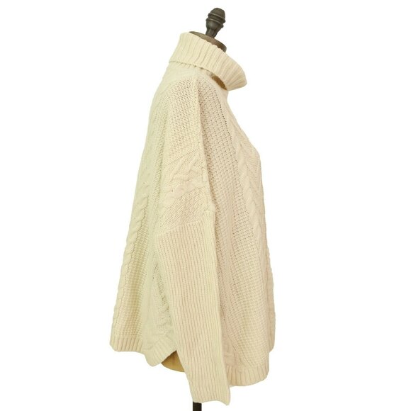 Joseph A Turtleneck Sweater Top M Boxy Cable Knit Oatmeal Heather NEW Tag B90 - Picture 3 of 5